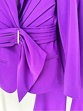 baratos Terninhos de calça da mamãe-Conjuntos de Calça em Dois Peças Mãe da Noiva Elegante Minimalista Gola de Camisa Comprimento Total Tecido Stretch Manga Longa com Ruffles Cor Sólida 2025