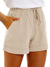 baratos Calça de linho de algodão simples-Mulheres Calças de linho de algodão Colheita Calça Palazzo Moda Roupa de rua Conforto Comprimento do joelho Cintura Alta Tecido Bolsos Com Cordão Cintura elástica Confortável Exterior Rua Roupa