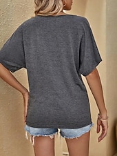 abordables T-shirt uni-T- shirt pour femmes Couleur Unie Basique Décontractée Manches 3/4 Col Ronde Hauts Quotidiens Noir Rouge Abricot Gris Été Printemps