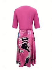 cheap Dress Sets-Women&#039;s Midi Dress Casual Dress Dress Set Swing Dress A Line Dress Stylish Casual Vacation Daily Regular Fit Graphic Half Sleeve V Neck Pink Blue Fuchsia Orange Summer