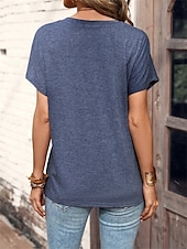 ieftine tricou simplu-Pentru femei Tricou Simplu Modă Modern Casual Manșon scurt În V Topuri obișnuite Zilnic Sfârșit de săptămână Peteci Nasturi Roz Îmbujorat Albastru piscină Maro Trifoi Vară Primăvară