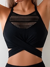 voordelige Bikinisets-Dames Zwemkleding Bikini 2 stuks Onderbroeken Zwempak Netstof Blote rug Slank Hoog getailleerd Vakantie Strand Kleding Effen Kleur Ronde hals Mouwloos Badpakken