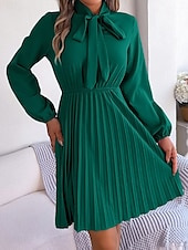 cheap Plain Dress-Women&#039;s Mini Dress Wrap Dress A Line Dress Solid Color Summer Dress Pleated Dress Party Birthday Vacation Daily Regular Fit Plain Long Sleeve V Neck Black Pink Wine Royal Blue Summer