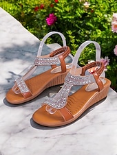 economico Sandali con zeppa-sandali con cinturino a T scintillanti per donna: sandali con zeppa comodi ed eleganti con accenti di strass, ideali per uscite informali, feste estive e occasioni speciali