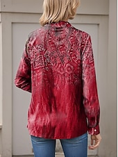 billige Kvinne Boho Topper-Dame Skjorte Grafisk Fritid Langermet Skjortekrage Vanlige topper Arbeid Daglig Knapper Trykt mønster Rød Blå Grønn Kakifarget Vår Høst Vinter