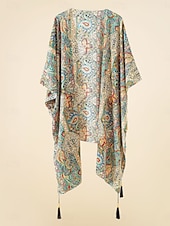 billiga Strandklänningar-Damers baddräkter cover up baddräkt knappar semester strandkläder paisley v-hals långärmad baddräkter