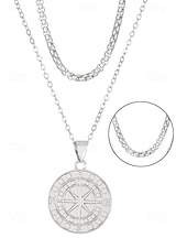 abordables Joyas para hombres-Collar con colgante de brújula vintage para hombre: cadena de doble capa de aleación de metal, amuleto vikingo nórdico, joyería náutica para viajes y aventuras
