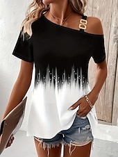 ieftine tricouri-Pentru femei Tricou Gradient de culoare Casual Manșon scurt Pe Umăr Topuri obișnuite Zilnic Negru Vară Primăvară