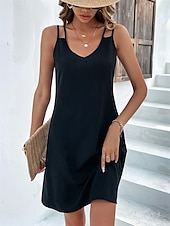 preiswerte Einfaches Kleid-Damen Mini Kleid T-Shirt Kleid Tee Kleid Shift Kleid Slip Kleid Lässig Urlaub Lässig Täglich Reguläre Passform Grafik Ärmellos V-Ausschnitt Schwarz Rosa Staubiges Rosa Helllila Sommer