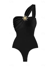 billiga One-piece-baddräkter-Dam Badkläder En bit Monokini Baddräkt Öppen rygg Magkontroll Hög midja Smal Semester Standkläder Ensfärgat Axelbandslös Ärmlös Baddräkter