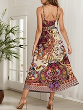 ieftine Rochii boho-Pentru femei Rochie Maxi Rochie casual Rochie A line Vacanță Epocă Έθνικ Zilnic Fit regulat Grafic Epocă Boem Fără manșon În V Roz Îmbujorat Albastru piscină Mov Trifoi Vară Primăvară Toamnă