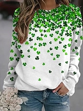 billige St Patrick&amp;#39;s gensere og gensere-St. Patricks Dag Kvinners Sweatshirt Hjerte Kløver Gate Daglig Bruk Trykk Uformell Rund Hals Lange Ermer Mikro-elastisk Høst Vinter