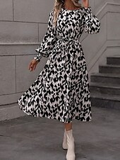 olcso Művészet és Design Ruha-Női Midi ruha A vonalú ruha Puff ujjú ruha Elegáns Szabadság Stílusos Puffos Vakáció Hétköznapi Napi Normál Grafika Hosszú ujj Terített nyak Fehér Rubin Barna Nyár