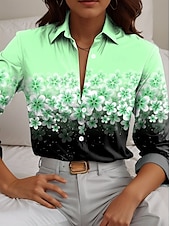economico Top Floreali-Per donna Camicia Floreale Casual Manica Lunga Colletto a Camicia Top Regolari Lavoro Quotidiano Bottoni Stampato Rosa Blu Verde Primavera Autunno Inverno
