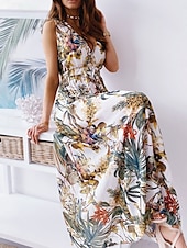 abordables Robes de vacances-Femme Robe Maxi Robe casual mode Décontractées Vacances Casual du quotidien Standard Graphic Sans Manches Col V Noir Blanche Bleu Vert Eté Printemps