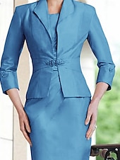 levne S bundou-Dvoudílné Sheath Matka Nevěsty Šaty Církev Elegantní Plus Size Šperkový Výstřih Délka po Kolena Satén Bez Rukávů s Krystaly Ruching Šaty na Dostihy volný vlastní rozměr