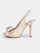 voordelige Bruiloftsgast-Satijnen slingback peeptoe hakken met strikaccent – chic en comfortabel, ideaal voor bruiloften en formele evenementen.