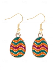 abordables Pendiente de mujer-Pendientes con forma de huevo de Pascua: diseño ondulado colorido, chapados en oro, perfectos para Pascua, moda primaveral y ocasiones festivas.