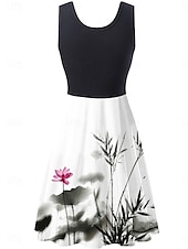 cheap Floral Dress-Women&#039;s Mini Dress Sundress A Line Dress Slip Dress Off The Shoulder Dress Vacation Casual Vacation Daily Regular Fit Floral Sleeveless Crew Neck Black And White Black White Pink Summer
