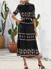 ieftine Rochii casual florale-Pentru femei Rochie Lunga Rochie Maxi Rochie casual Rochie de vară Rochie Boho Modă În aer liber Concediu Dată Fit regulat Vopsire Lungime Manșon 3/4 Guler Cămașă Negru Alb Trifoi Vară Primăvară