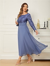 billige Kjoler til nyttårsaften-Dame Normal Maxikjole Blonde kjole Chiffonkjoler Elegant Stilfull Fest Bryllupsgjest Stevnemøte Normal Helfarge Langermet Crew-hals Blå Sommer