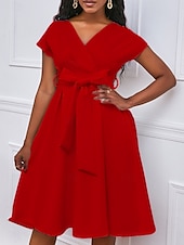 levne Kentucky šaty-Kentucky Derby Dámské Midi šaty Áčkové šaty Letní šaty Fit A Flare šaty Semiformální šaty Kentucky Derby Svatební host Koktejlový večírek Běžný Grafika Krátký rukáv Do V Černá Bílá Žlutá Rubínov