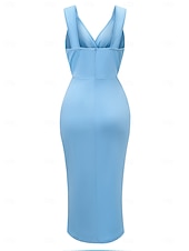 abordables Robe Simple-Robe Midi Femme Robe d&#039;Été Uni Robe Bodycon Hors des Épaules Robe Semi-Formelle Invité de Mariage Cocktail Soirée Ajustement Normal Graphique Sans Manches Col V Noir Vert Bleu Clair