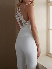 cheap Mom&#039;s Pant Suits-Elegant Sleeveless Vest Top for Wedding Guest–V-Neck Stretch Crepe with Decal Design (2025)