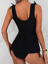 voordelige Zwemdresses-Dames Zwemkleding Tankini 2 stuks Brutaal Zwempak Blote rug Hoge taille Vakantie Strand Kleding Effen Kleur V-hals Mouwloos Badpakken