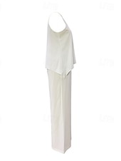 abordables Trajes de blusa para mujer-Mujer Moda Negocios Chaleco Camis parte superior del bolero Pantalones de pierna ancha Pantalones Sin Mangas Escote en Pico Bloque de color Retazos Exterior Ropa Cotidiana Negro Blanco Azul Marino