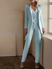 economico Tailleur pantalone della mamma-Completi pantaloni a 3 pezzi Elegante Smoking Matrimonio Inviti a matrimoni Lunghezza alla caviglia Maniche lunghe Scollatura a V Autunno Inviti a matrimoni Tessuto elasticizzato con applicazioni
