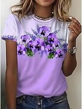 abordables T-shirt floral-Femme T shirt Floral Graphic Rétro Vintage Mode mode Manche Courte Col Rond Hauts réguliers du quotidien Sortie Fin de semaine Imprimer Parme Eté