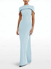 preiswerte ROT-rotes Etui-Abendkleid, elegantes Kleid, formelle Schleppe, ärmellos, Rundhalsausschnitt, Stretch-Crêpe mit Schleife(n), 2025