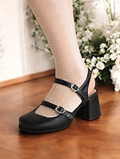 olcso Block Heels-női retro dupla pántos mary jane sarkú cipő – vaskos blokksarkú, kerek orrú pumpák vintage, cosplay és mindennapi viselethez