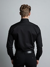 billige Formelle dresser-Herres daglige fest skjorte hjemkomst standard passform lang ermet slag ensfarget polyester svart 2025