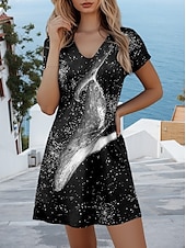 olcso Állatok öltözködnek-Női Miniruha Közönséges Ruha Elegáns Stílusos Közönséges Üdülés Napi Regular Fit Állati Rövid Ujjú Kerek Nyak Fekete Nyár