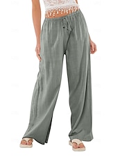 ieftine Pantaloni din bumbac simplu-Pentru femei Pantaloni scurți din bumbac in Pantaloni inspirați din in Pantaloni din bumbac in Casual Lungime totală Natural Curea elastică Design Elastic cu Cordon Inelastic Alb lăptos Carmin Verde