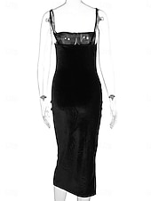 preiswerte Einfaches Kleid-Damen Midi Kleid Slip Kleid Bodycon Kleid Formal Formelle Party Reguläre Passform Grafik Ärmellos Träger Schwarz Weinblau Sommer Frühling