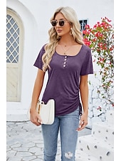 economico Magliette-Per donna Maglietta bohémien Liscio Boemia stile sveglio Moda Manica corta A farfalla Squadrata Top regolari Giornaliero Per uscire Fine settimana Tunica Nero Rosa Vino Blu Reale Viola Estate