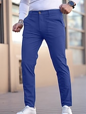 Недорогие Чино-Муж. Выпускной Штаны Чино Брюки Повседневные брюки Пуговицы Карман Полотняное плетение Комфорт Официальные Для вечеринок Офис Мода Классический Джинсовый Синий Черный 1 # Слабоэластичная