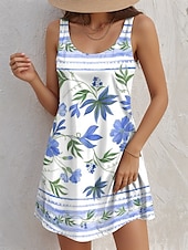 ieftine Rochii florale-Pentru femei Rochie Mini Rochie A line Rochie Tip Maieu Epocă Stilat Casual Zilnic Fit regulat Floral Grafic Fără manșon În U Albastru celest Vară Primăvară