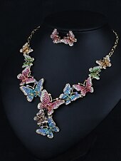 abordables Conjuntos de joyas-Juego de joyería traje de una pieza circonio cúbico cromo 1 collar aretes elegante mujer vintage moda estilo vintage clásico juego de joyería mariposa para fiesta de boda