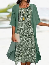 preiswerte Kunst &amp; Design Kleid-Abschlusskleider Midi Kleid Chiffon Kleid Shift Kleid elegant täglich lockere Passform floral halblange Ärmel Rundhals grün Sommer Frühling Herbst