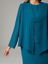 abordables Avec veste-Deux Pièces Fourreau / Colonne Robe de Mère de Mariée  Elégant Encolure dégagée Longueur Sol Mousseline de soie manche longue Echarpe incluse avec Couleur Pleine 2025