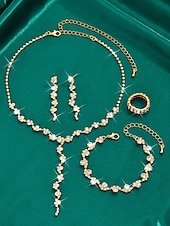 cheap Women&#039;s Necklace-Gold Rhinestone Jewelry Set – Elegant Necklace, Bracelet, and Ring Set for Women, Perfect for Formal Events, Weddings and Special Occasions