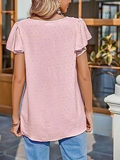 ieftine tricou simplu-Pentru femei Tricou Simplu Modă Modern Casual Manșon scurt În V Topuri obișnuite Zilnic Sfârșit de săptămână Bufantă Negru Alb Roz Îmbujorat Vară Primăvară