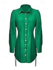 cheap Casual Dress-Women&#039;s Mini Dress Sexy Dress Elegant Daily Regular Fit Solid Color Long Sleeve V Neck Wine Fuchsia Green Dark Blue Fall