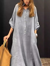 economico Abiti a camicia-Per donna Vestito maxi Abito chemisier Abito casual Essenziale Informale Da mare Giornaliero Standard Liscio Manica lunga Colletto Rosa Verde Grigio Estate