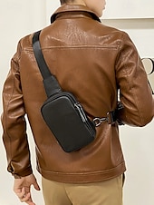 billige Herrevesker-svart krokodillepreget crossbody-veske i skinn for menn – kompakt slengveske med justerbar stropp for daglig bruk
