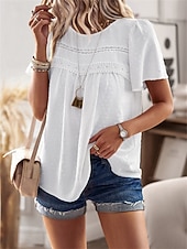 Dámské Košile Halenka Pevná barva stylové Na běžné nošení Krátký rukáv Tričkový Běžné topy Práce Denní Dovolená Šalvějová zeleň Černá Bílá Světlá růžová Rubínově červená Léto Jaro levne Hladké dámské topy-Dámské Košile Halenka Pevná barva stylové Na běžné nošení Krátký rukáv Tričkový Běžné topy Práce Denní Dovolená Šalvějová zeleň Černá Bílá Světlá růžová Rubínově červená Léto Jaro